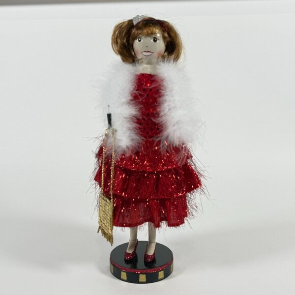 Nutcracker Village Flapper Figurine Red Dress Faux Fur Shawl Vintage - Picture 4 of 15